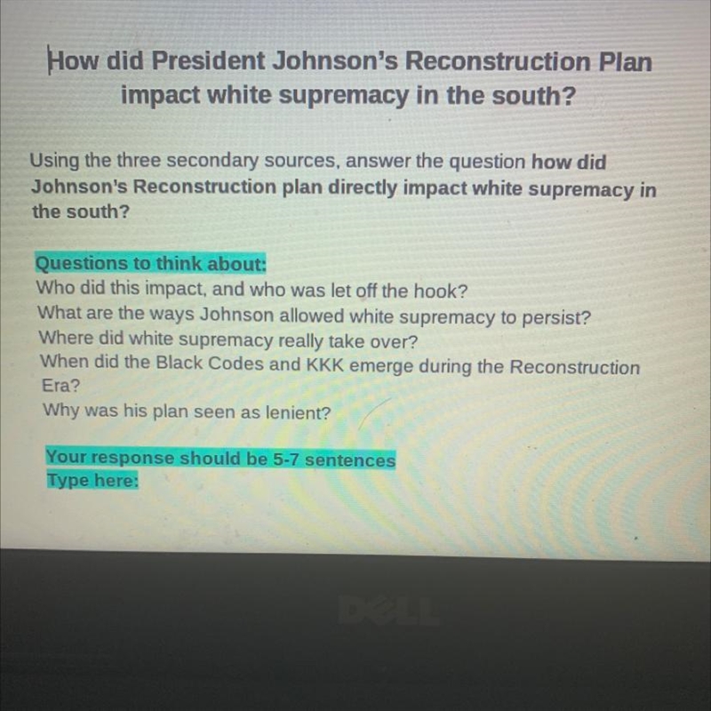 How did President Johnson's Reconstruction Plan impact white supremacy in the south-example-1