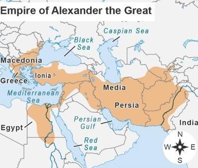 Study the map. Which statement best describes the expansion of Alexander’s empire-example-1