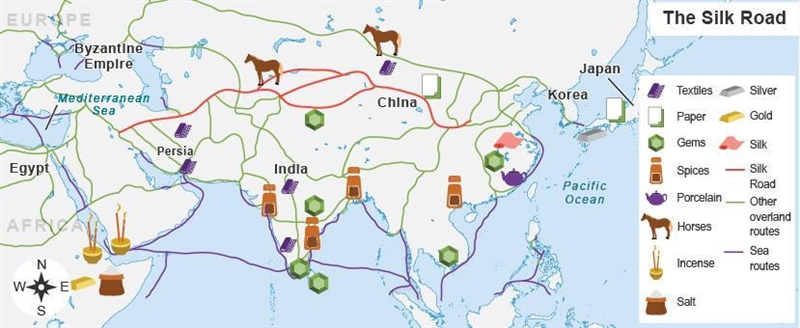 Which conclusion about trade on the Silk Road can be drawn from the map? The Silk-example-1