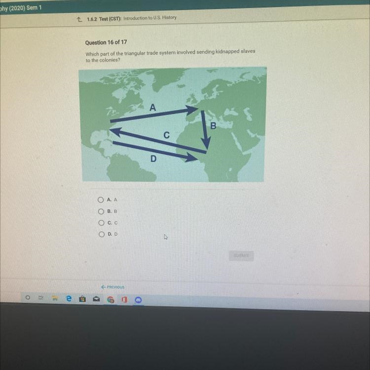 Which part of the triangular trade system involved sending kidnapped slaves to the-example-1