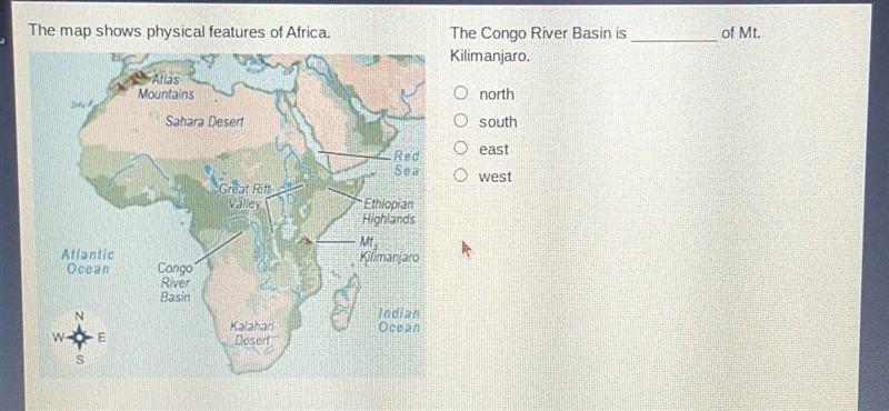 The map shows physical features of Africa. of Mt. The Congo River Basin is Kilimanjaro-example-1