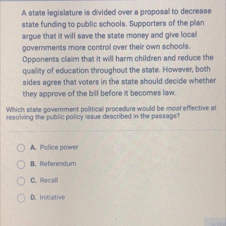 Which state government political procedure would be most effective at resolving the-example-1