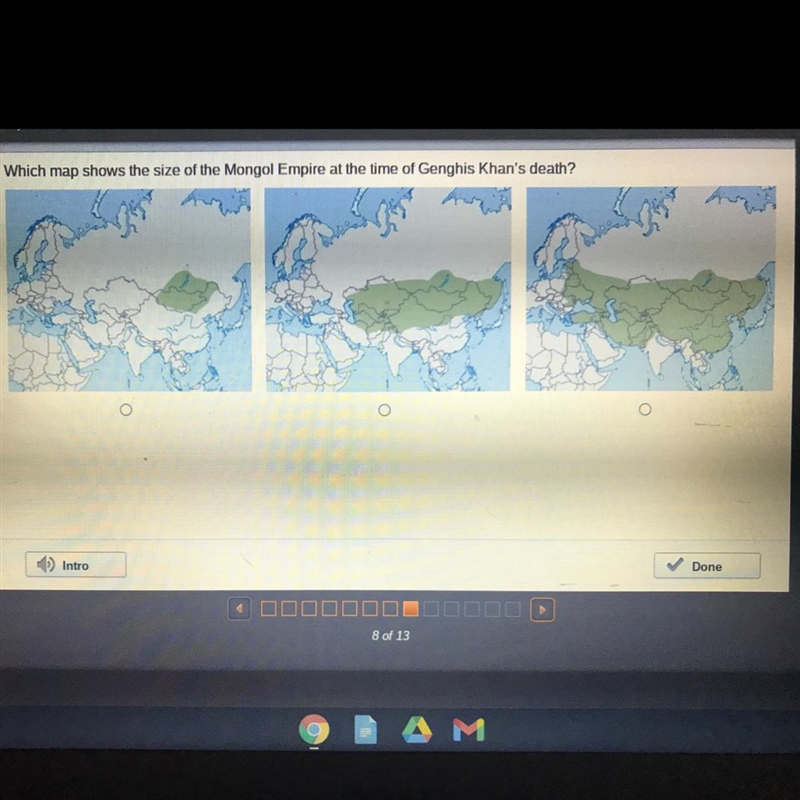 Which map shows the size of mongol empire at the time of Genghis khans death-example-1