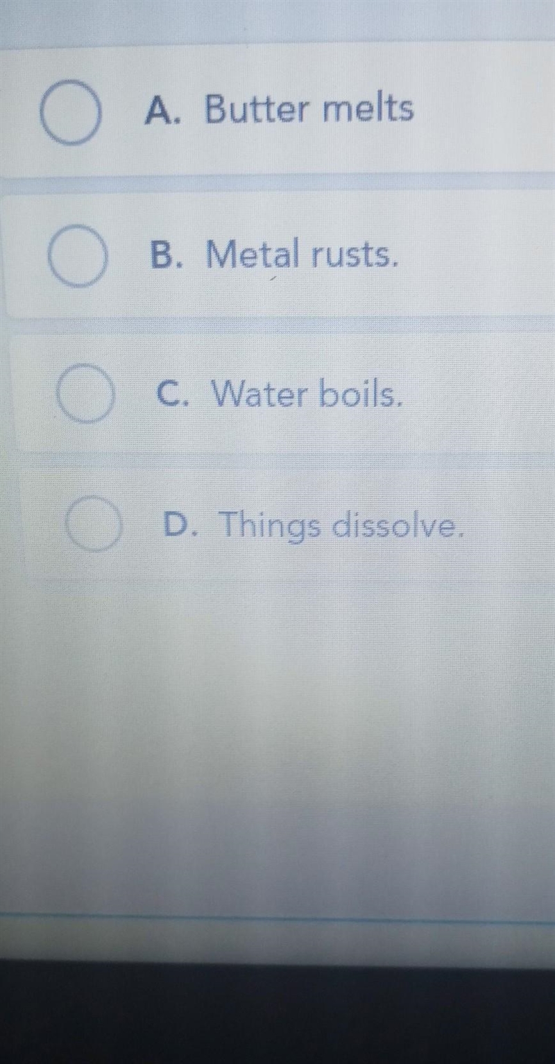 Which of the follow is a chemical change​-example-1