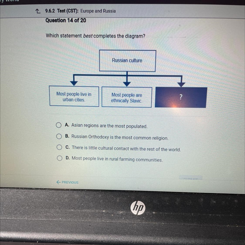 Which statement best completes the diagram? Russian culture Most people live in urban-example-1