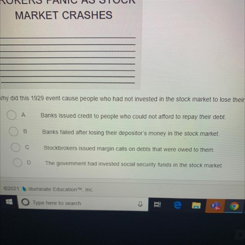 Why did this 1929 event cause people who had not invested in the stock market to lose-example-1