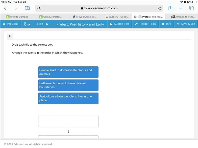 Arrange the events in the order in which they happened.-example-1