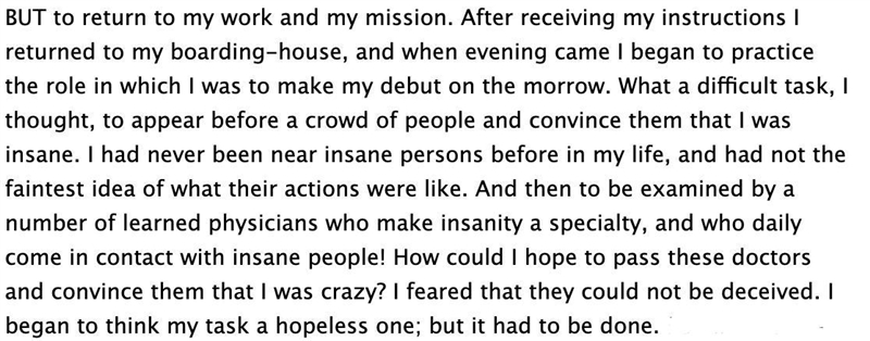 Can someone pls help me with this question! Why did Nellie Bly at first think of her-example-1