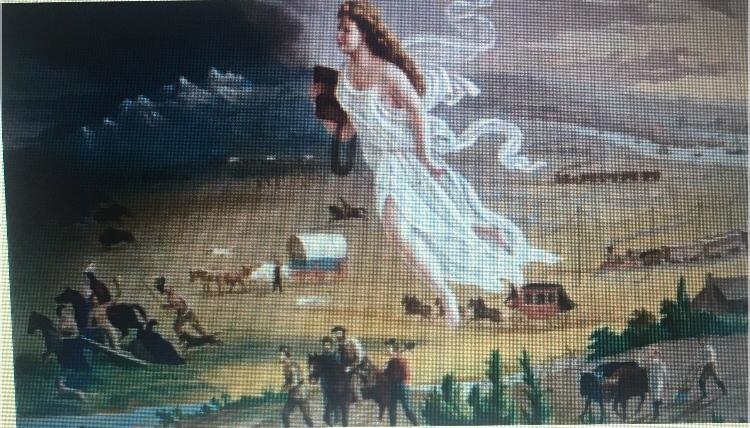 Describe manifest destiny, what symbols of American development can be seen in this-example-1