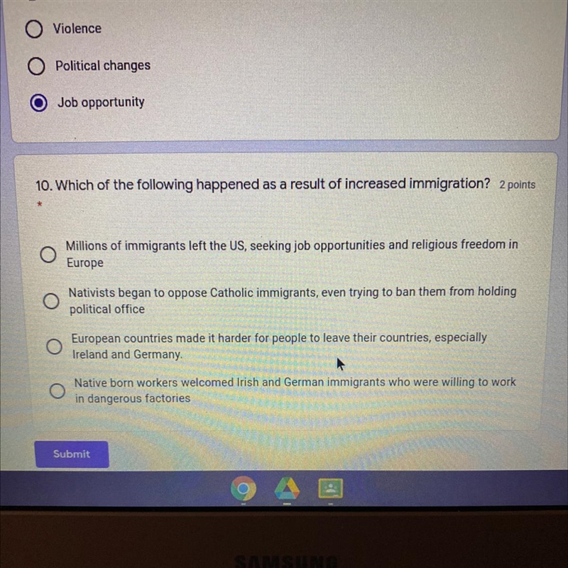 Which of the following happened as a result of increased immigration? HELPP PLZ-example-1