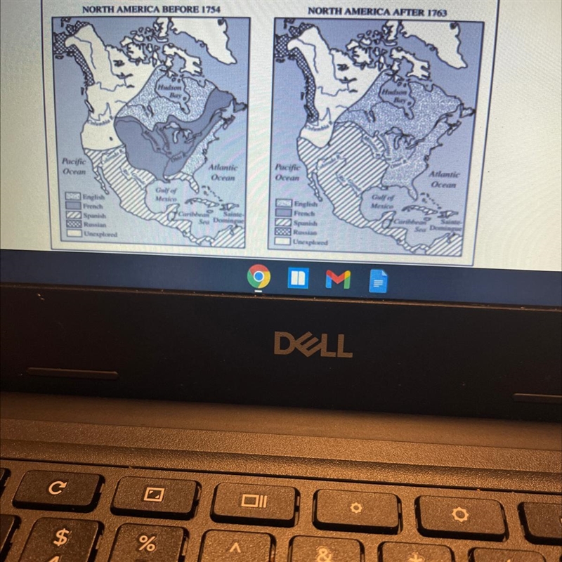 6) **Which event led to the change seen in the maps? a) Pontiac's Rebellion b) American-example-1