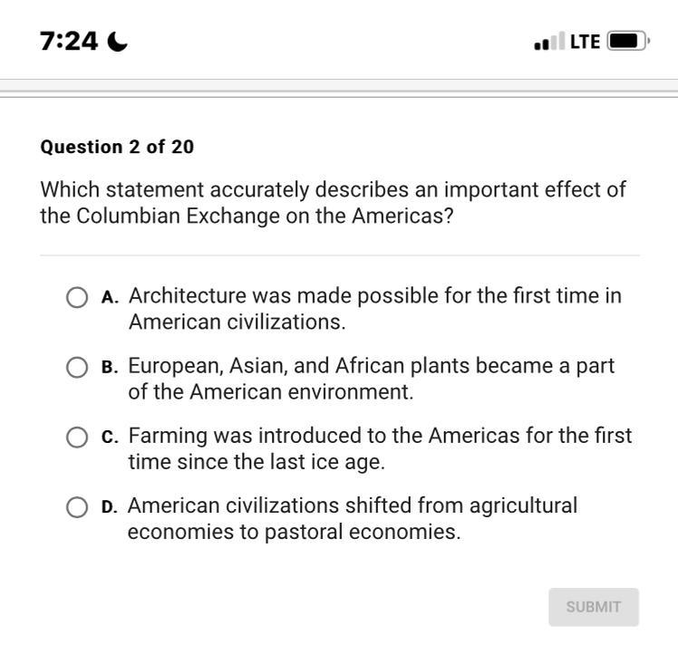 Which statement accurately describes an important effect of the Columbian Exchange-example-1