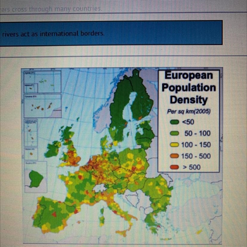 The areas with the highest population density in Europe are MOST likely to be Enh-example-1