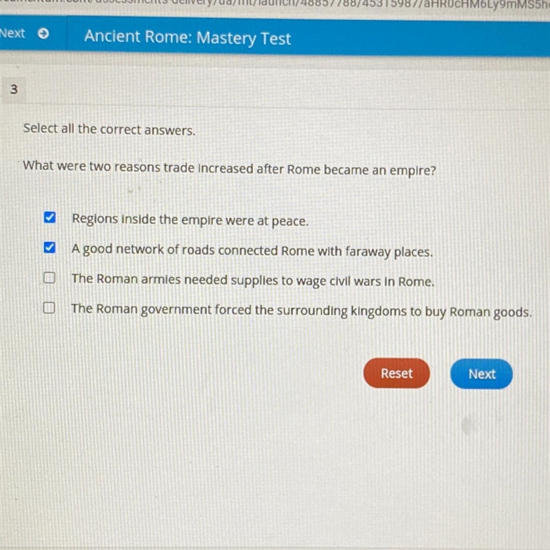 Select all the correct answers. What were two reasons trade increased after Rome became-example-1