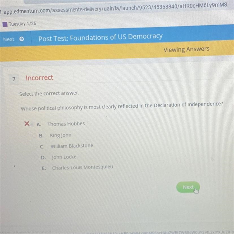 7 Incorrect Select the correct answer. Whose political philosophy is most clearly-example-1