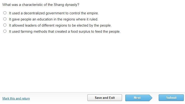 What was a characteristic of the Shang dynasty? PLEASE HELP-example-1