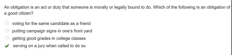 An obligation is an act or duty that someone is morally or legally bound to do. Which-example-1