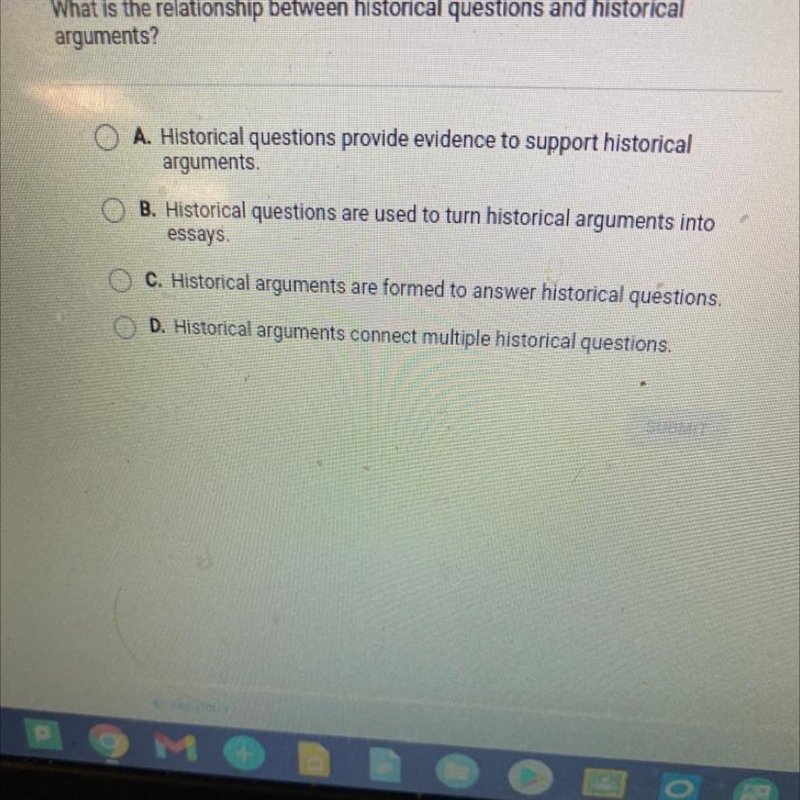 What is the relationship between historical questions and historical arguments?-example-1