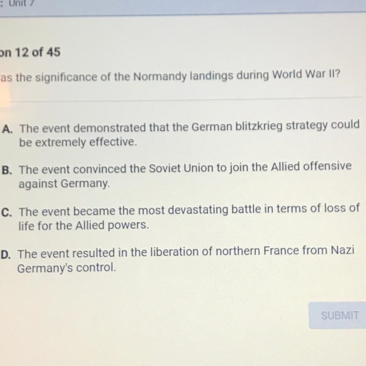 What was the significance of the Normandy landings during World War II?-example-1