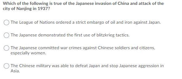 which of the following is true of the Japanese invasion of china and attack of the-example-1