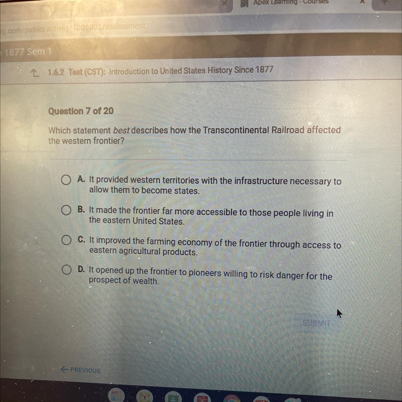 Which statement best describes how the Transcontinental Railroad affected the western-example-1