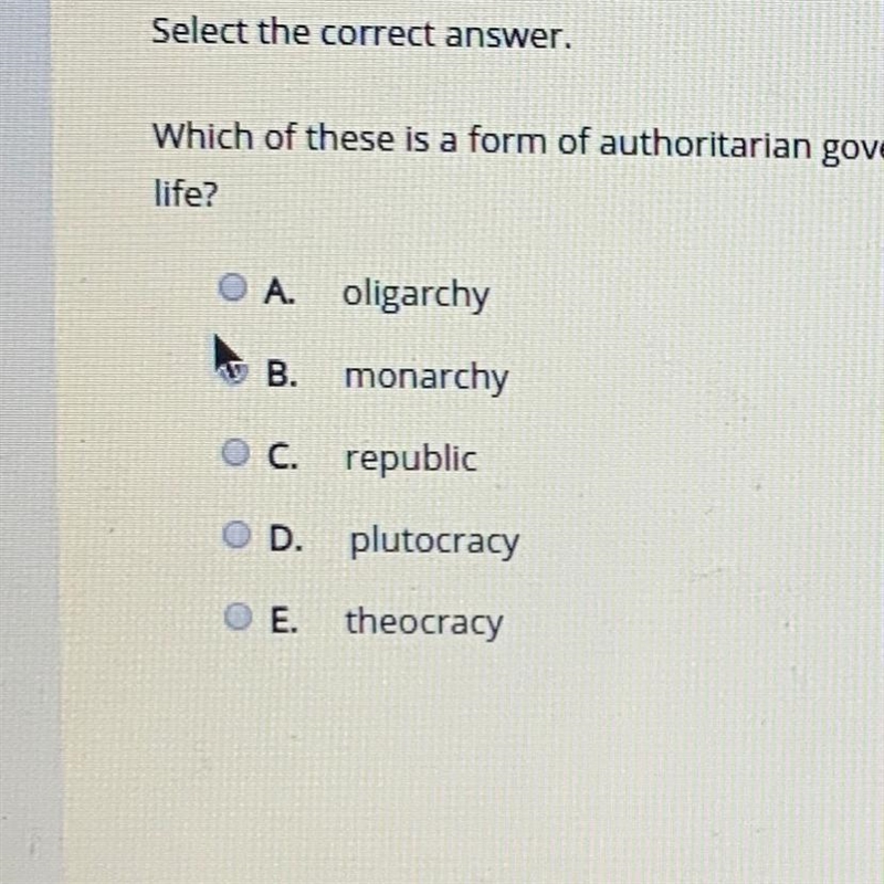 Which of these is a form of authorization government in which power is typically hounded-example-1