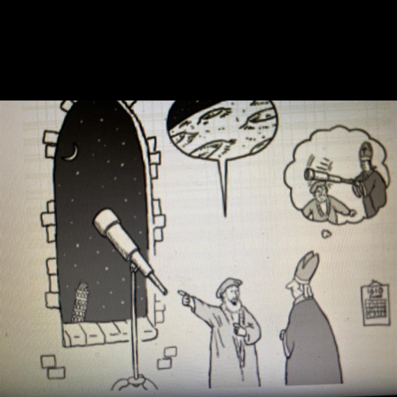 According to the cartoon, how does Galileo’s observation of the moon differ from Aristotle-example-1