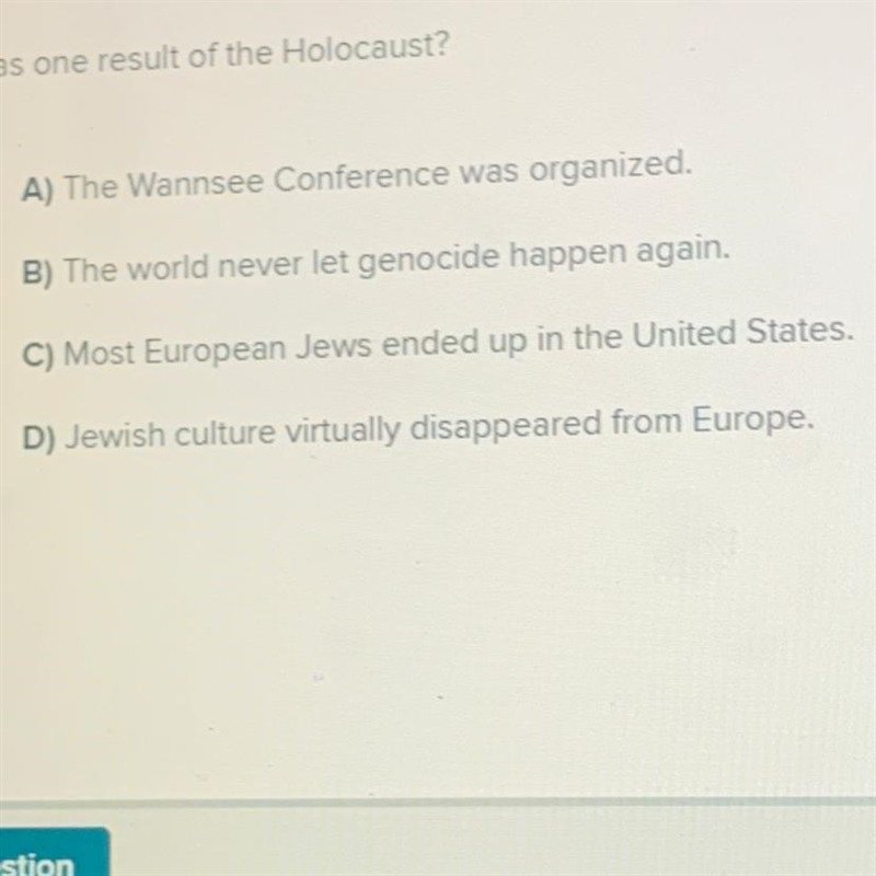 What was one result of the Holocaust?-example-1