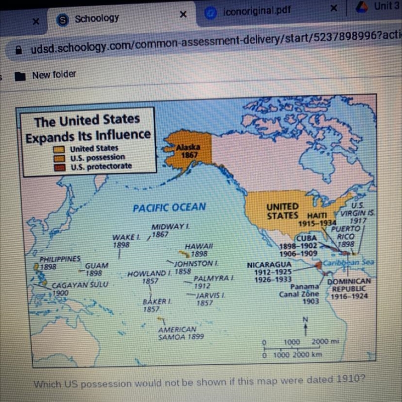 Which US possession would not be shown if this map were dated 1910? The Philippine-example-1