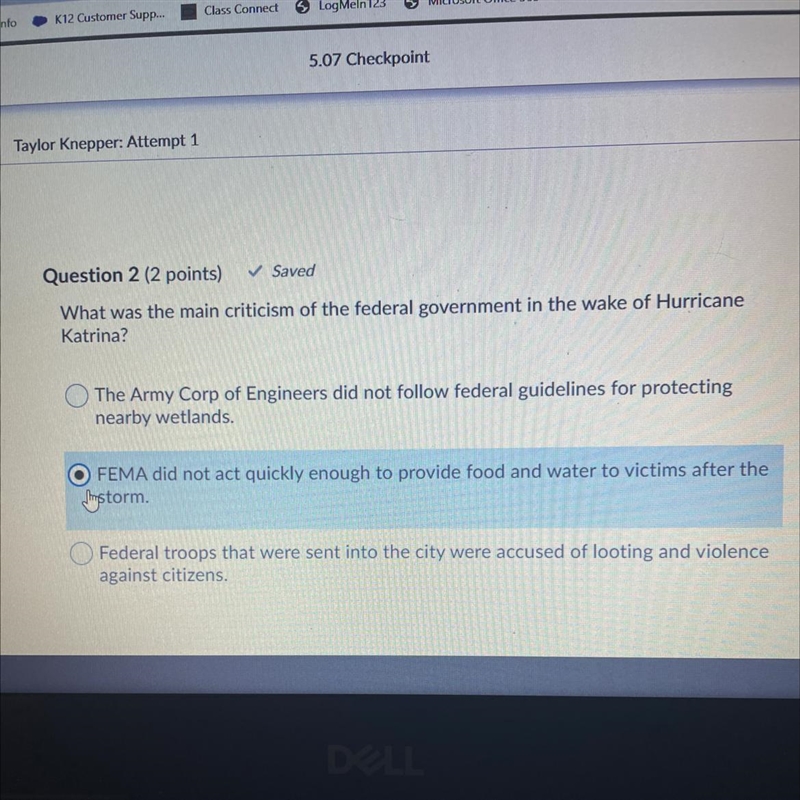 Question 2 (2 points) ✓ Saved What was the main criticism of the federal government-example-1