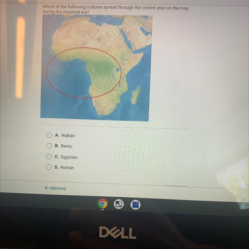 Which of the following cultures spread through the circled area on the map during-example-1