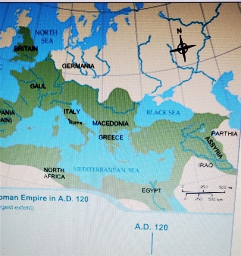 At the height of the Roman Empire, what was the distance between the farthest point-example-1