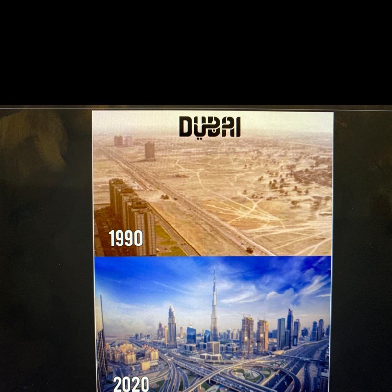 Describe how globalization has changed Dubai. Use visual clues from the image above-example-1