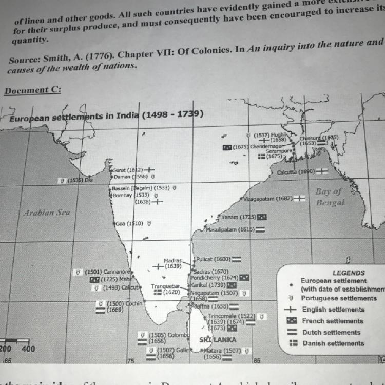 What statement can you make about the European settlements in India that is supported-example-1