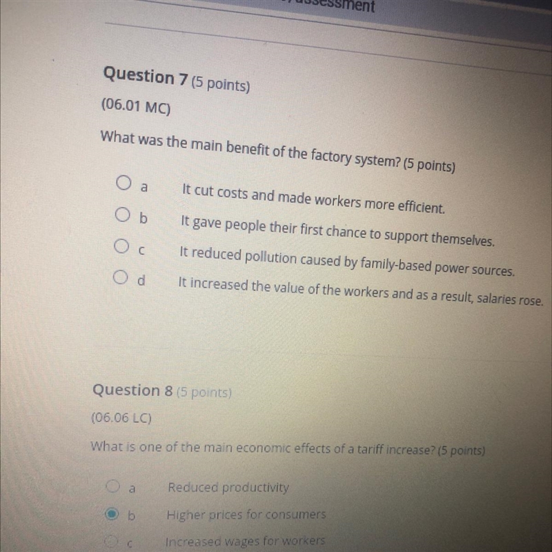 Question 7 (5 points) (06.01 MC) What was the main benefit of the factory system? (5 points-example-1