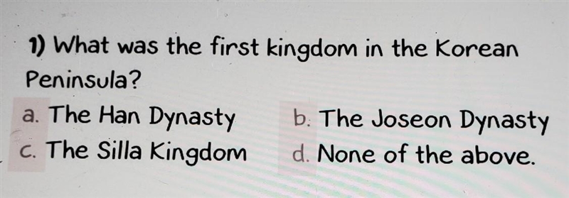 What was the first kingdom in the korean peninsula?!​-example-1