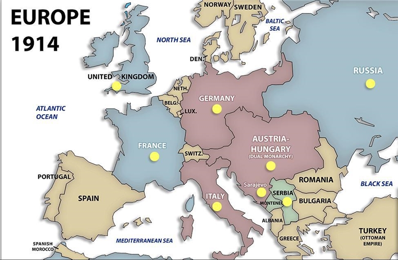 WILL GIVE BRAINLILEST Based on the map, which alliance had a greater advantage 1914? Explain-example-1