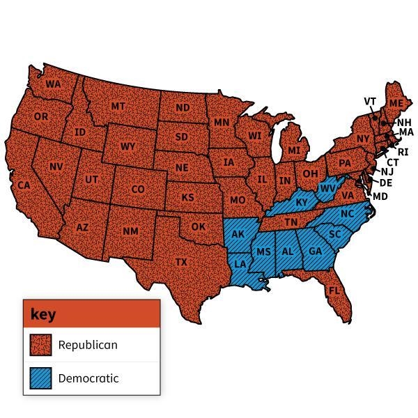 Use the map to answer the question. Based on the way Arkansas voted in this presidential-example-1