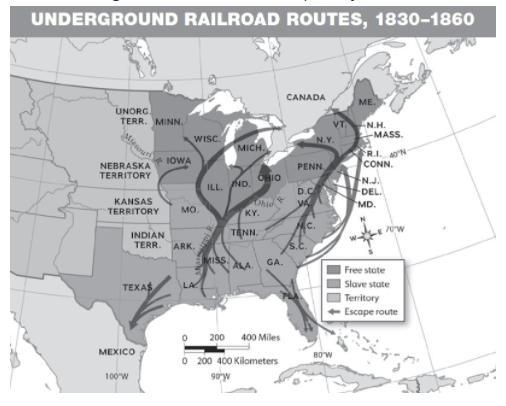 Using the map below, explain why the journey from Louisiana to Canada through Wisconsin-example-1