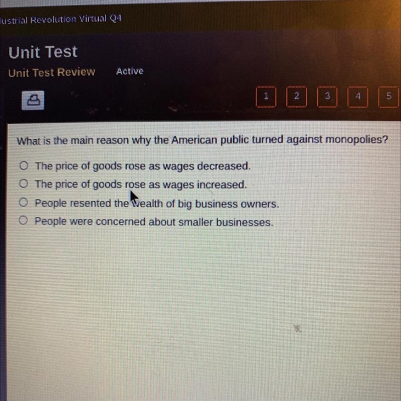 What is the main reason why the American public turned against monopolies? O The price-example-1