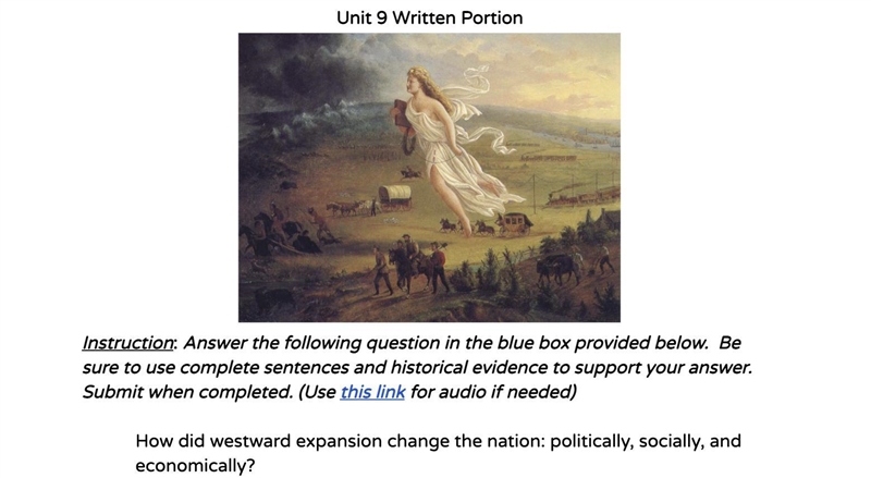 HELP 50 POINTS!! HURRY How did westward expansion change the nation: politically, socially-example-1