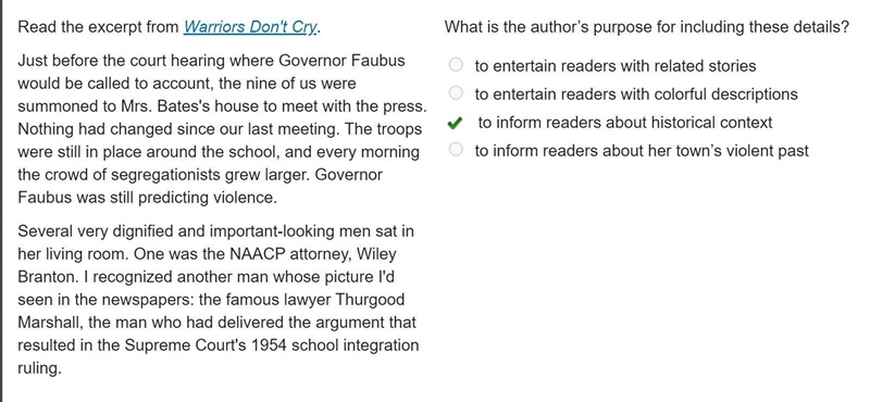 Read the excerpt from Warriors Don't Cry. Just before the court hearing where Governor-example-1