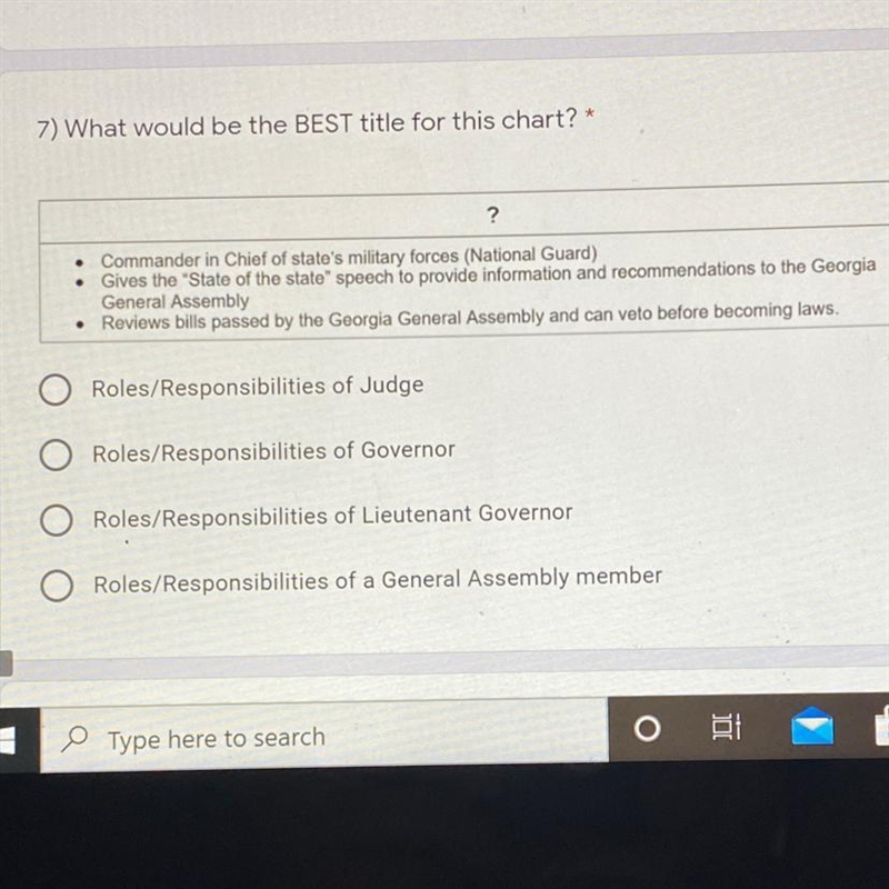7) What would be the BEST title for this chart? * ? • Commander in Chief of state-example-1