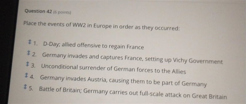 Place events of World War II in Europe in order to pass they occurred​-example-1