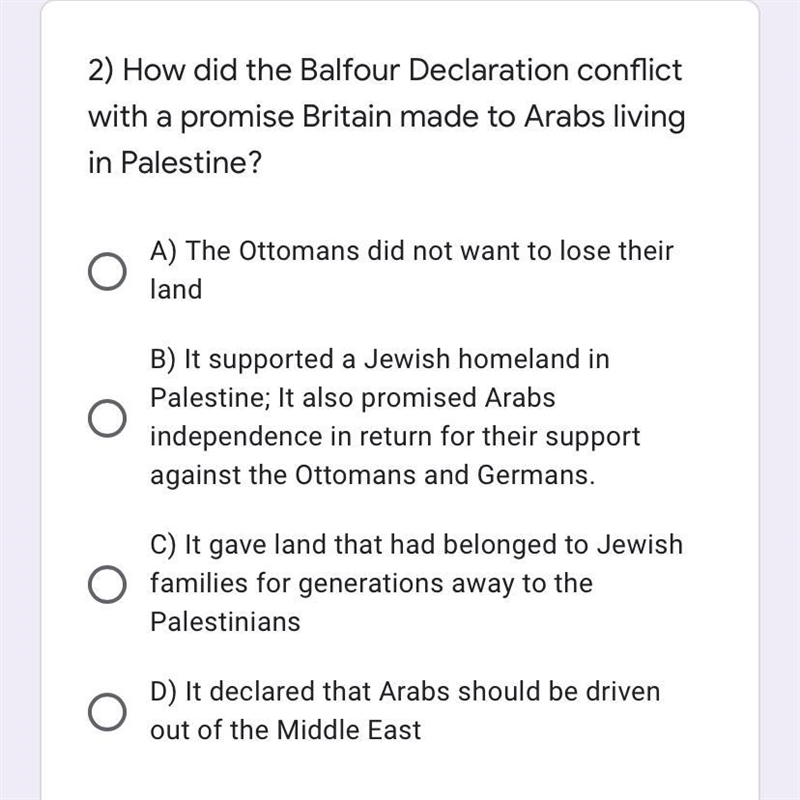 How did the Balfour Declaration conflict with a promise Britain made to Arabs living-example-1