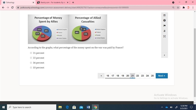 According to the graphs, what percentage of the money spent on the war was paid by-example-1