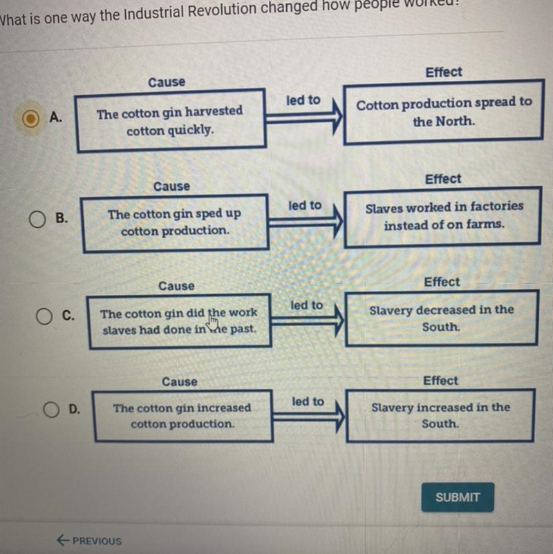 What is one way the Industrial Revolution changed how people worked? Effect Cause-example-1