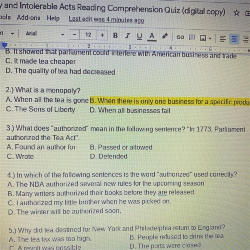 3.) What does "authorized" mean in the following sentence? "In 1773, Parliament-example-1