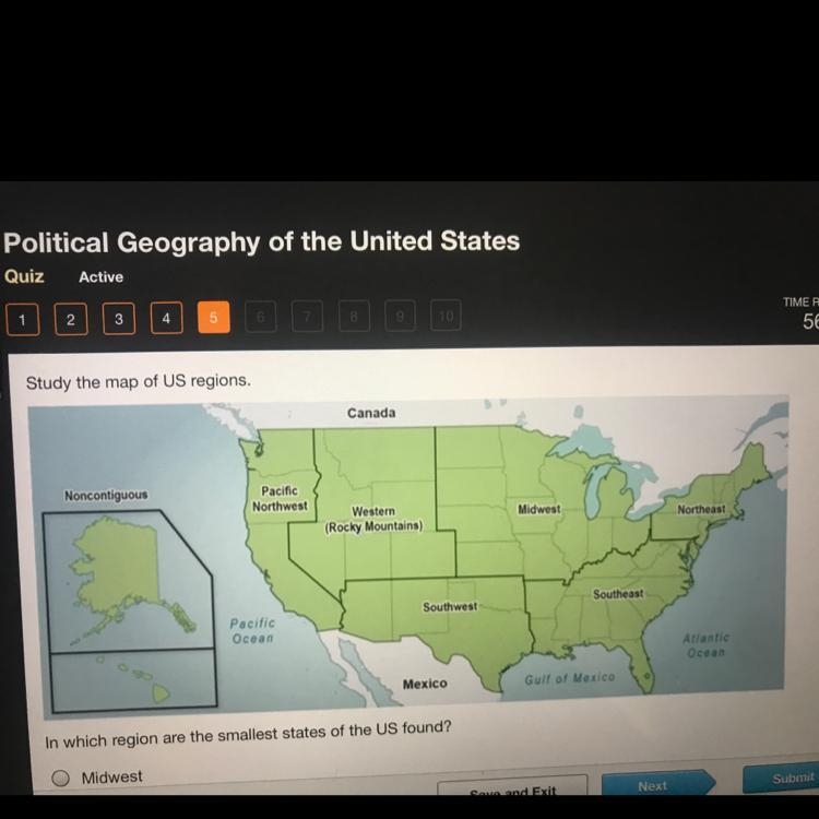 In which region are the smallest states of the US found? Midwest Northeast Southeast-example-1