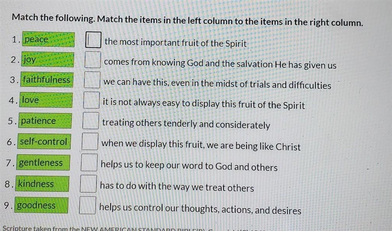 Match the following. Match the items in the left column to the items in the right-example-1